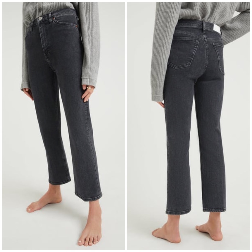 RE/DONE 70s Bootcut Crop Jeans 28 Stoned Noir NWT black gray